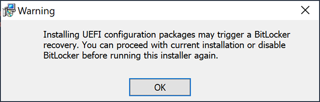Select OK or disable BitLocker as appropriate.