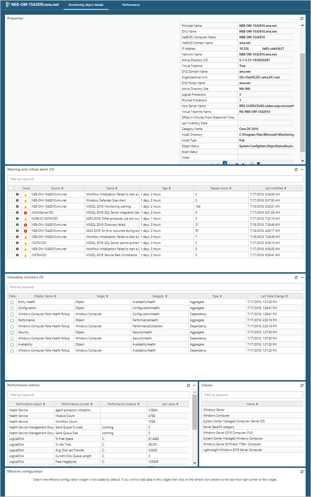 Screenshot showing Monitored object details page.