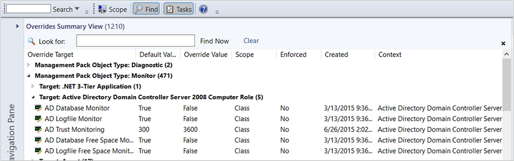 Screenshot showing Example of overrides summary view.