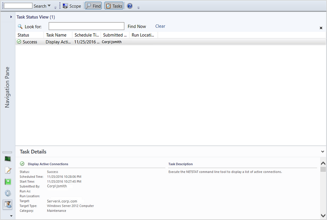 Screenshot showing selection window for task status view.