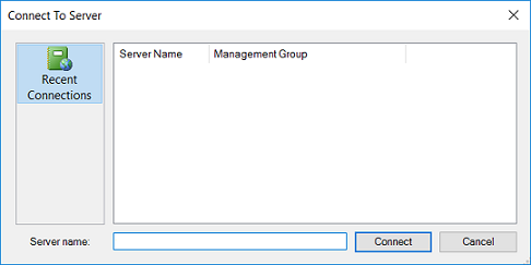 Screenshot showing Dialog box to connect console to server.