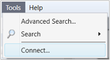 Screenshot showing Connect option from the Tools menu.