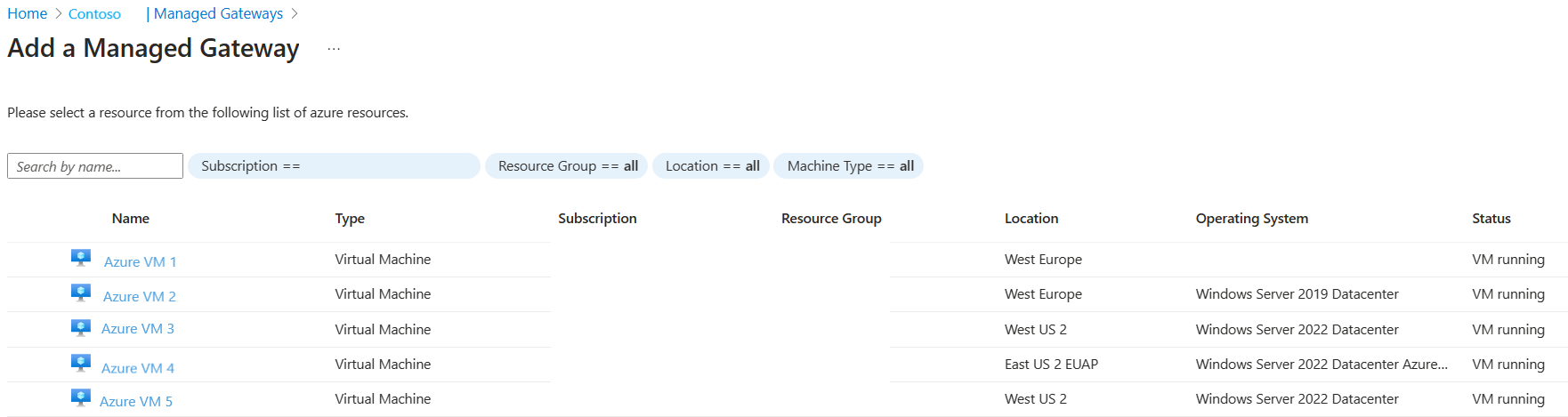 Screenshot that shows add a managed gateway option.