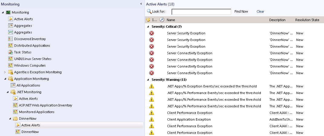 Screenshot showing View alerts by application group.