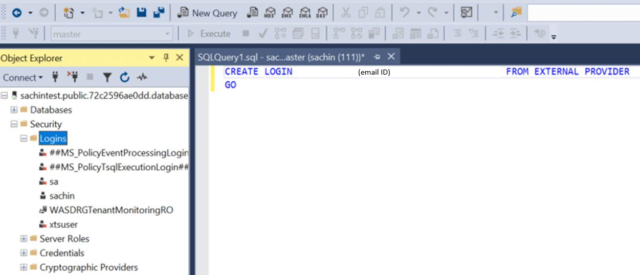 Screenshot showing create login option.