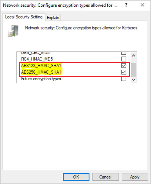 Screenshot of the AES encryption type.