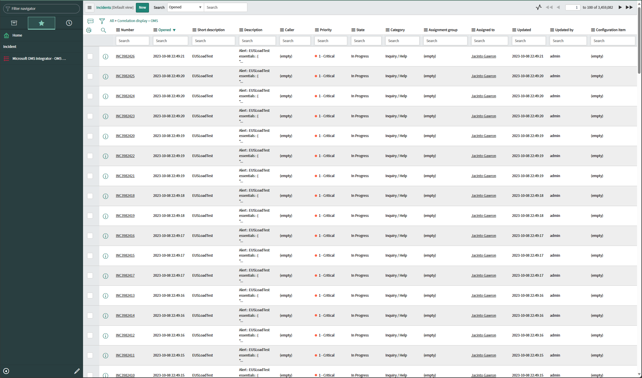 Screenshot showing incidents tab.