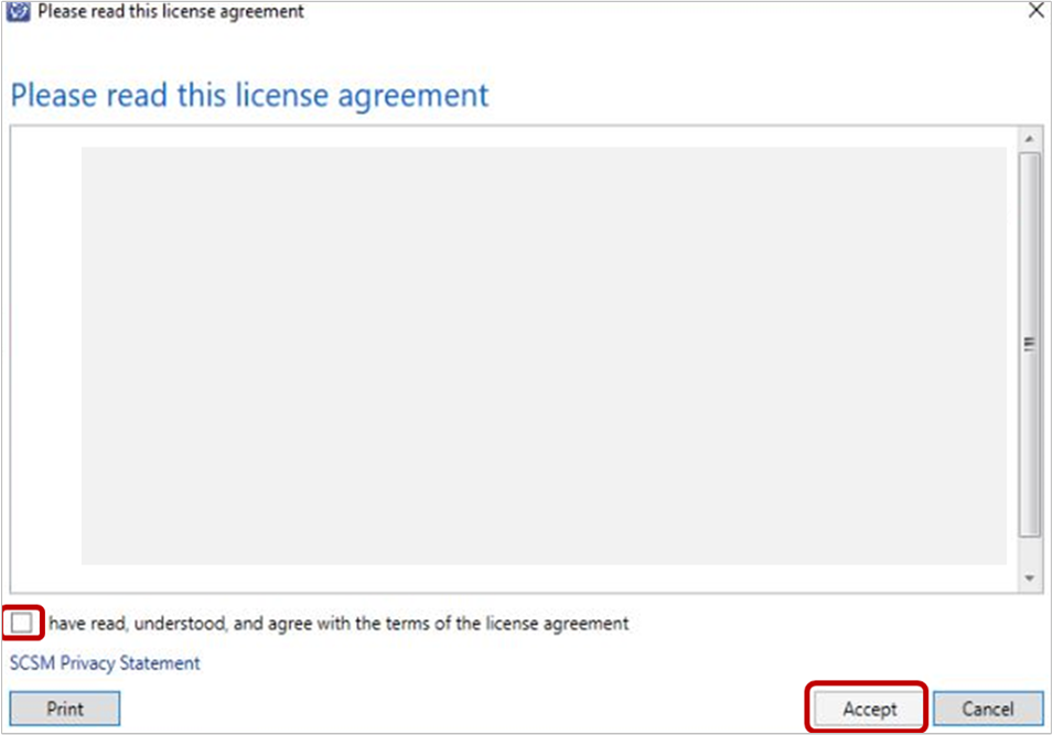 Screenshot showing SM license agreement.