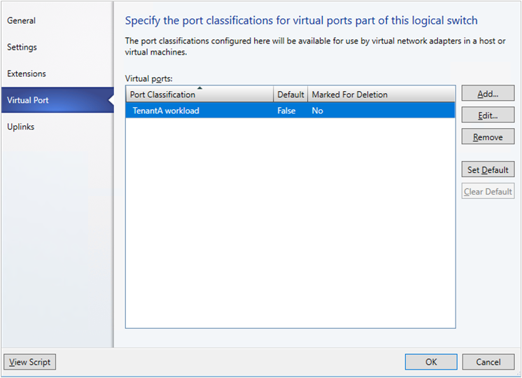 Screenshot of classification for virtual port.