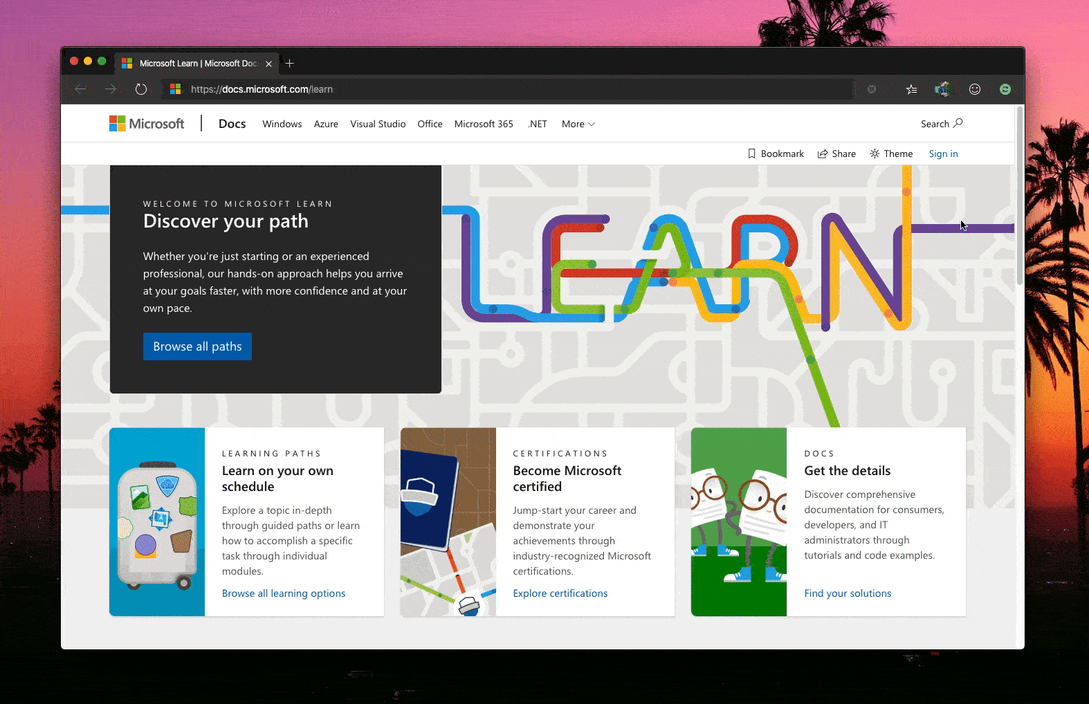 Updated Microsoft Learn homepage.