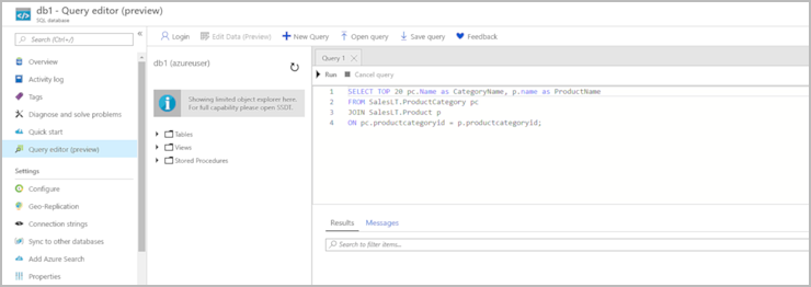 Screenshot of the query editor with the query pane, and the commands running successfully.