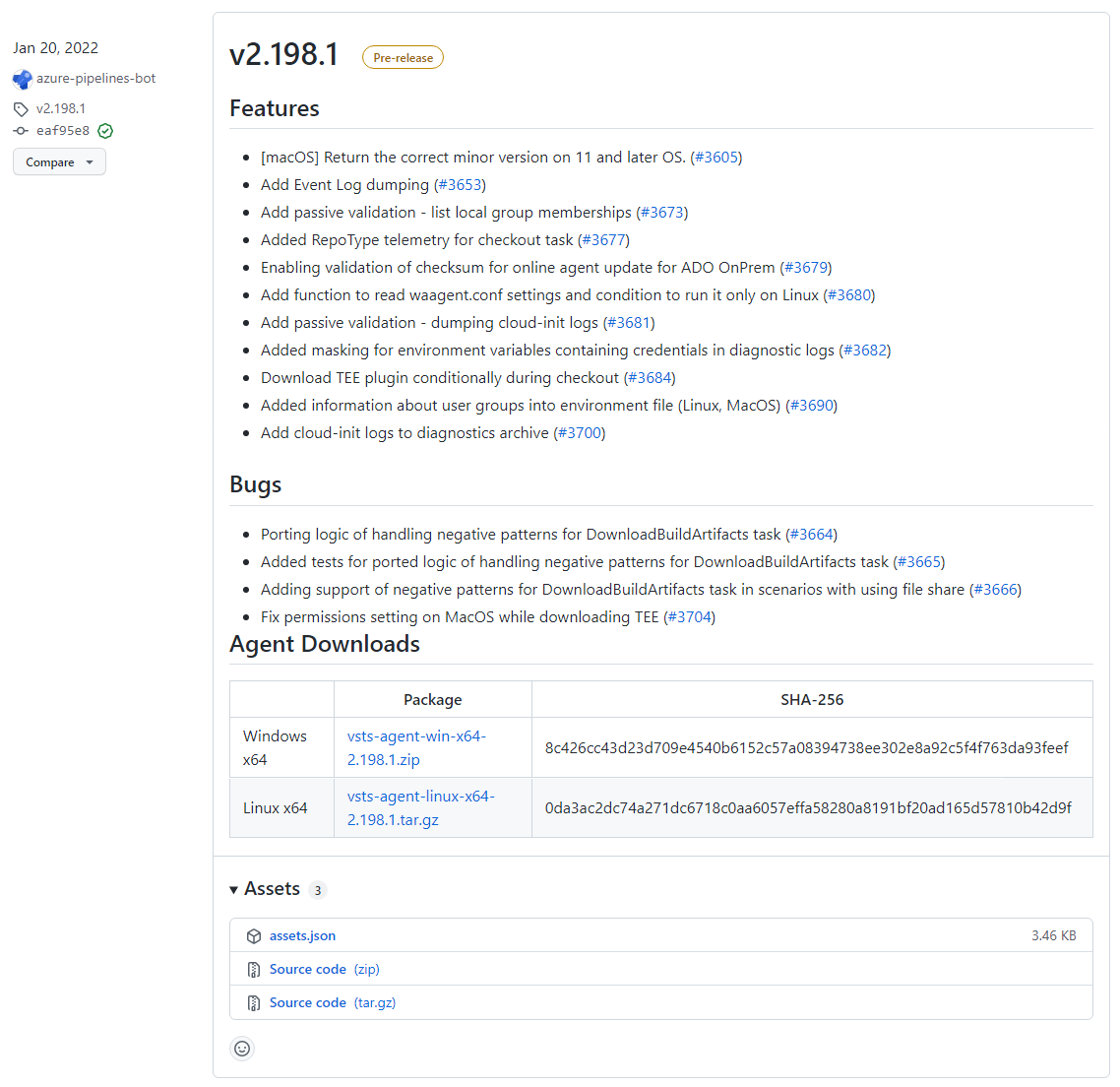 Screenshot of release notes from GitHub.