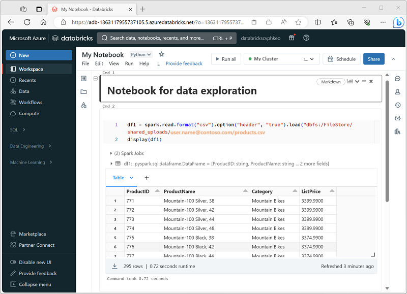 Screenshot of the Azure Databricks portal.