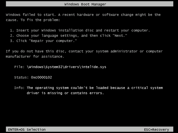 Error 0xC0000102 on a CMD screen.