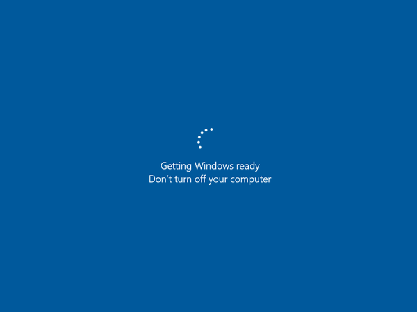 Screenshot of the V M, showing the message: Getting Windows ready.