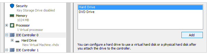 Screenshot shows steps to add a new hard drive.