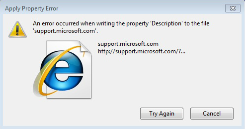 Screenshot of the apply property error when changing Description property.