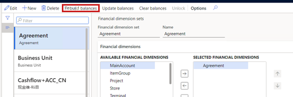 Screenshot that shows the Financial dimension sets page.