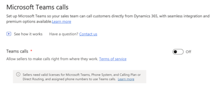 Screenshot that shows the Microsoft Teams calls settings page.