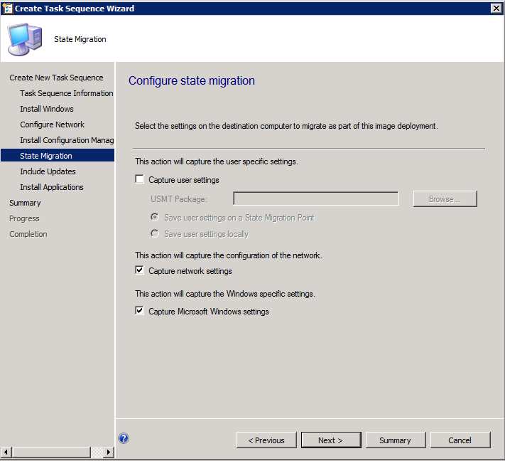 Screenshot of the Install the Configure State Migration page.