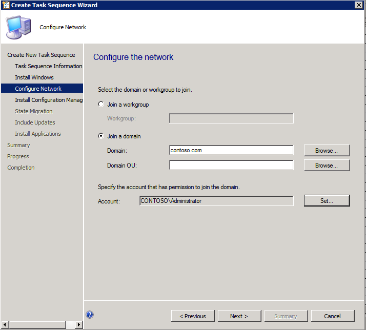 Screenshot of the Configure the network page.