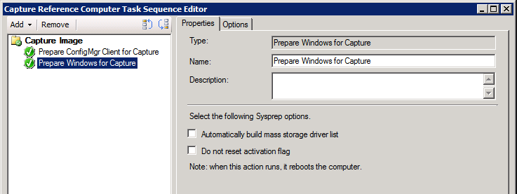 Screenshot of the Prepare Windows for Capture properties.