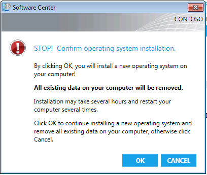 Screenshot of the Stop! Confirm operating system installation dialog.