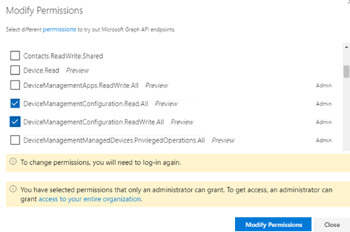 Screenshot of the Modify Permissions options.