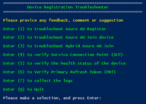 Screenshot of the Troubleshooter main menu.