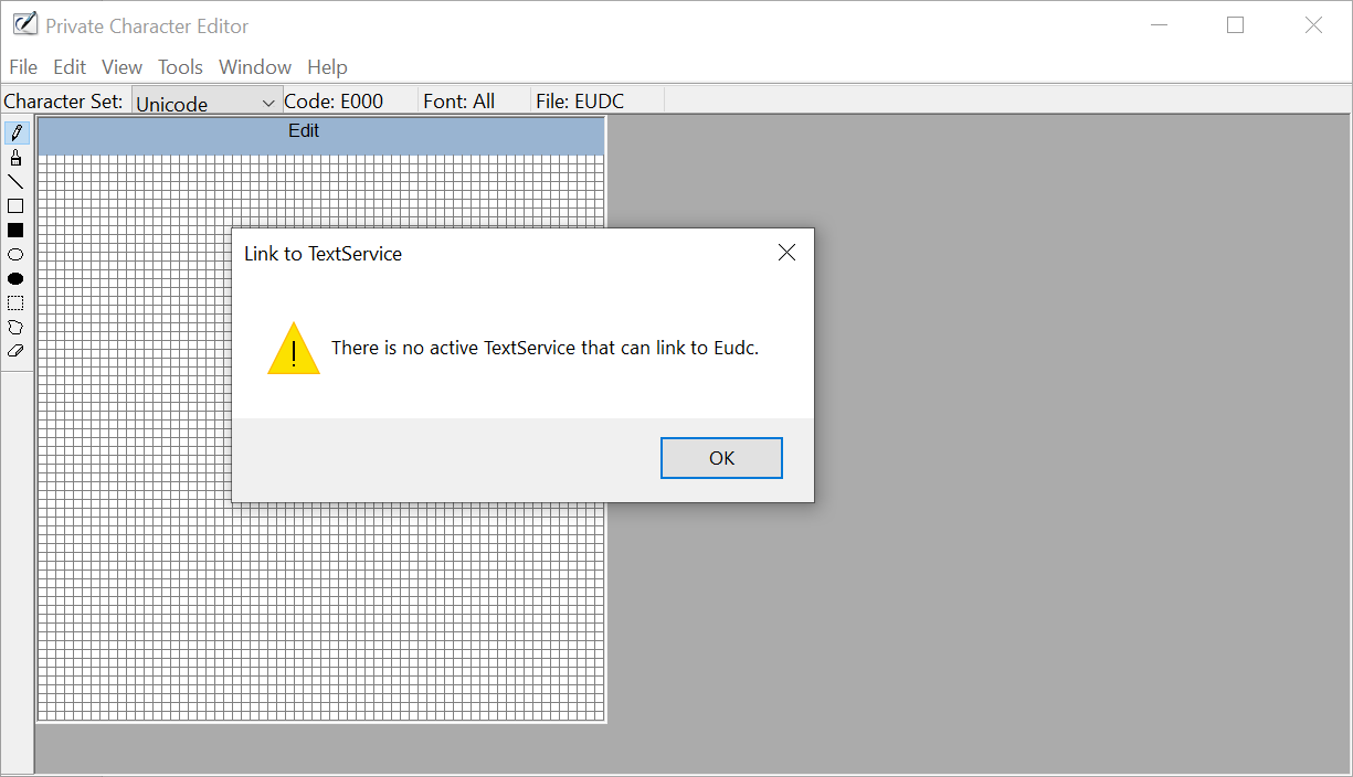Screenshot of the error message in Private Character Editor.