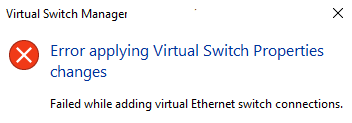 Screenshot of the Virtual Switch Manager error message.