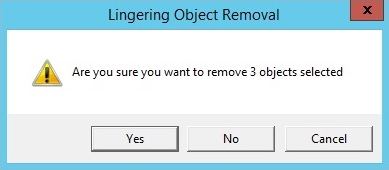 Screenshot of the Lingering Object Removal window, which shows are you sure you want to remove 3 objects selected.