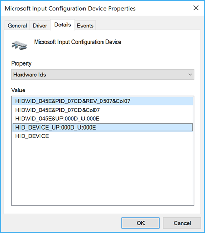 HID details from Device Manager