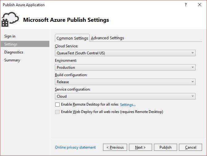 Publish An Azure Cloud Service Visual Studio Microsoft Docs