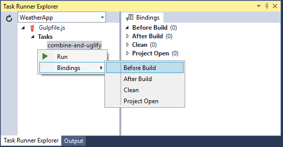 Assigning a task to the Before Build group