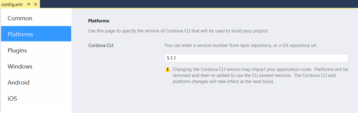 Select Cordova Version-1