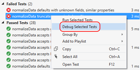 Selecting a test to debug