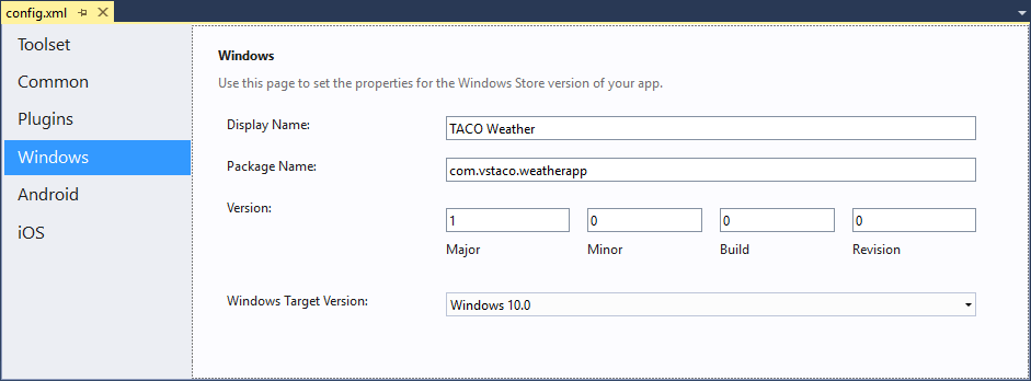 configuration Settings: Windows