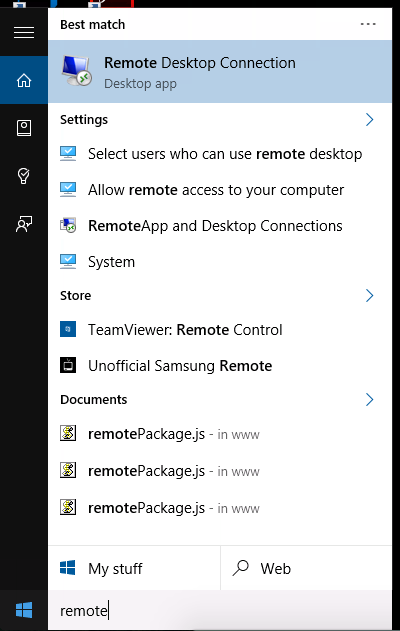 Opening remote desktop