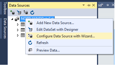 Data Source context menu