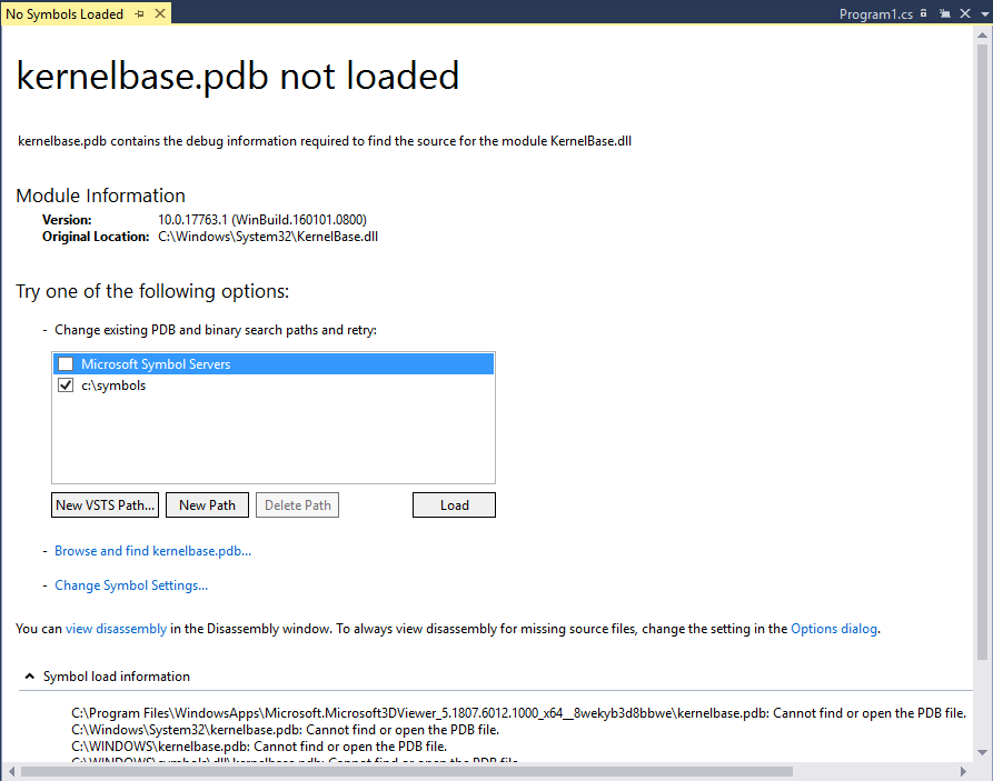 Set Symbol Pdb And Source Files In The Debugger Visual Studio Microsoft Docs