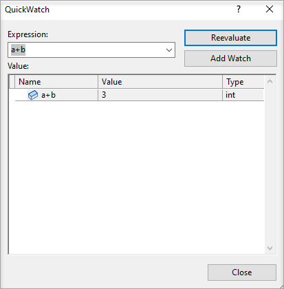 Screenshot of QuickWatch expression.