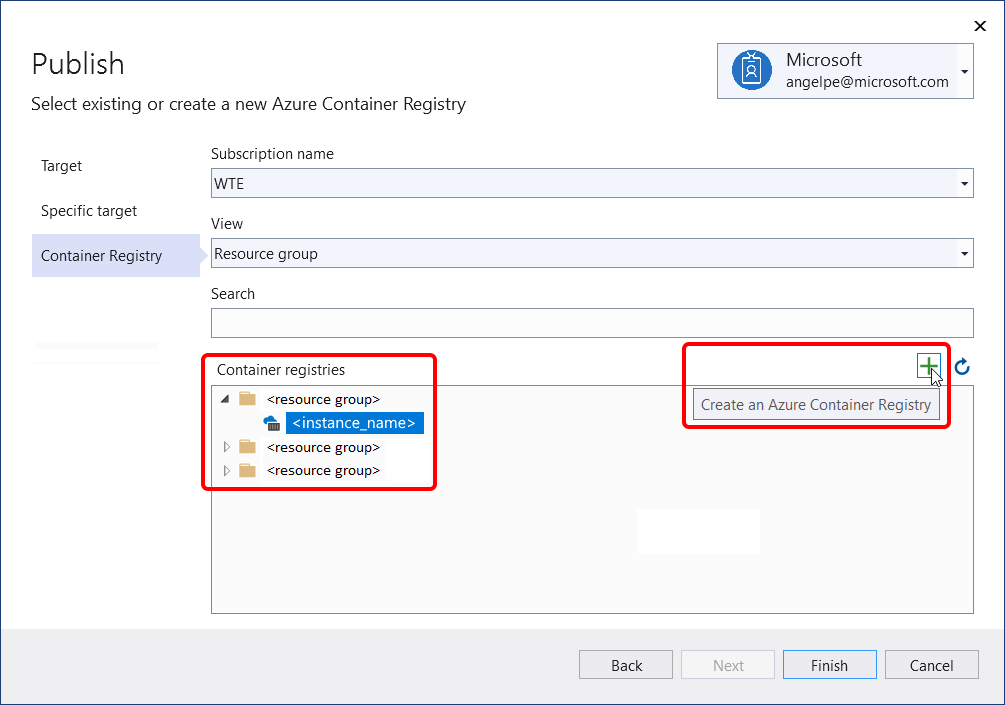 Screenshot showing the option to publish to Azure Container Registry.
