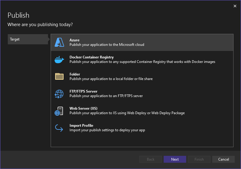 Screenshot that shows selecting Azure App Service.