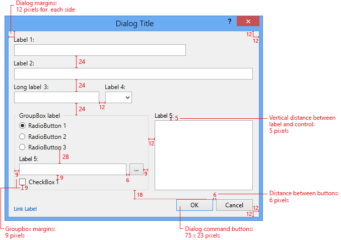Dialog spacing for labels above controls
