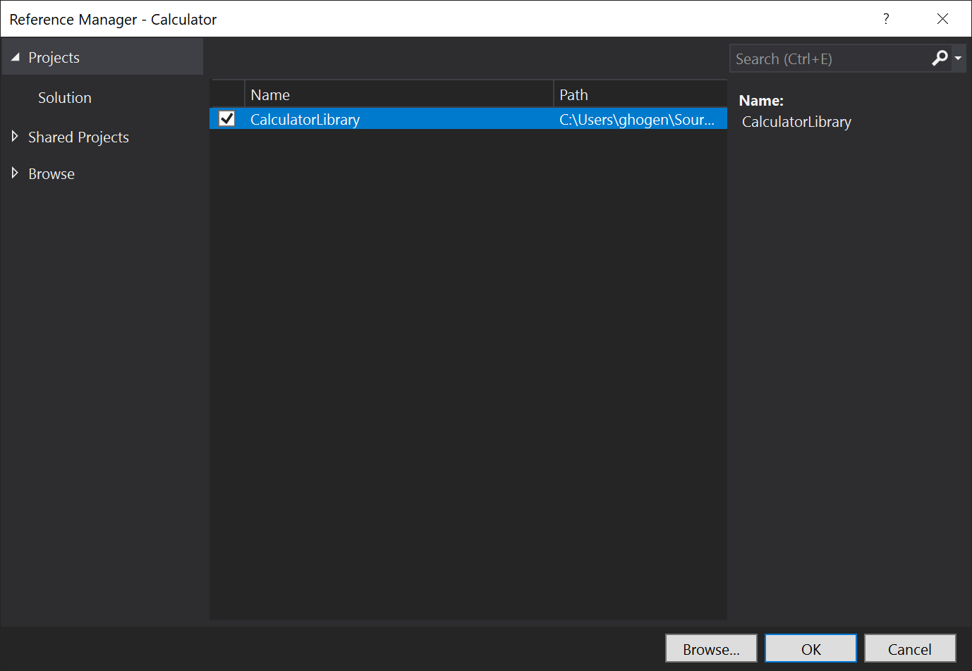 Screenshot of the Reference Manager dialog box.