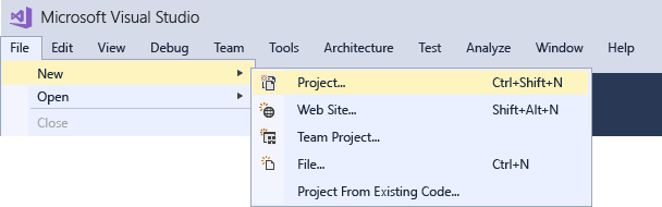 On the menu bar, choose File, New, Project