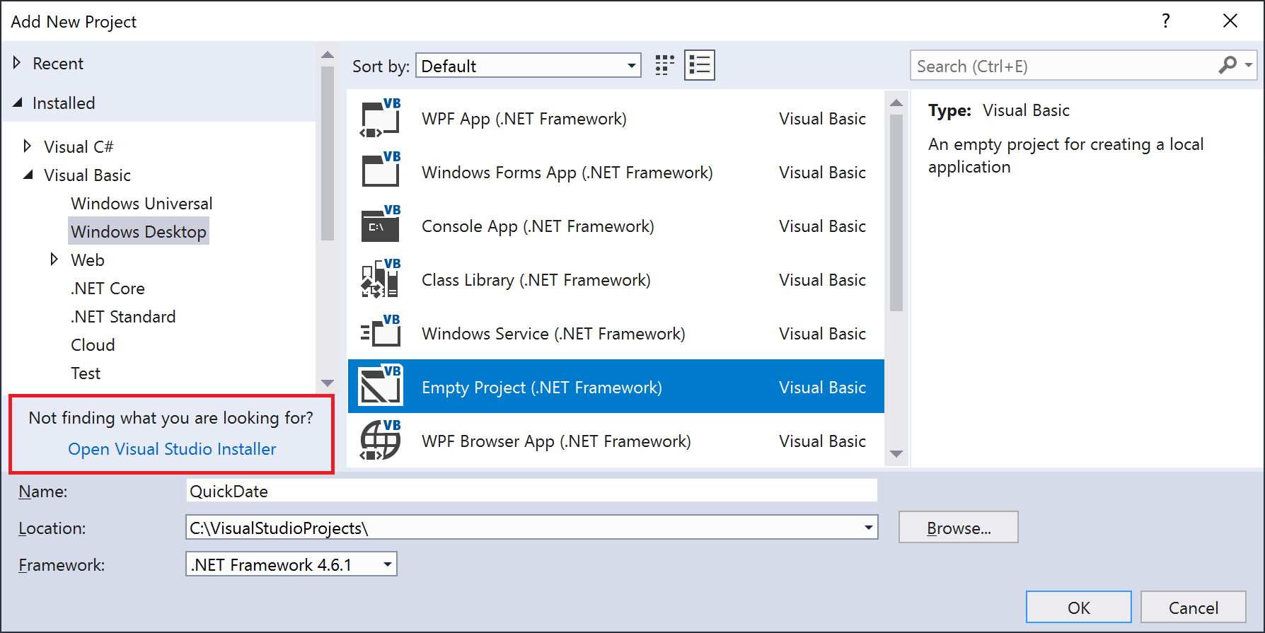 Open Visual Studio Installer link