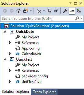Visual Studio Solution Explorer with two projects