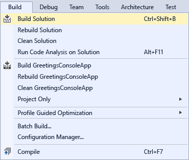 Build Solution command on the Build menu.